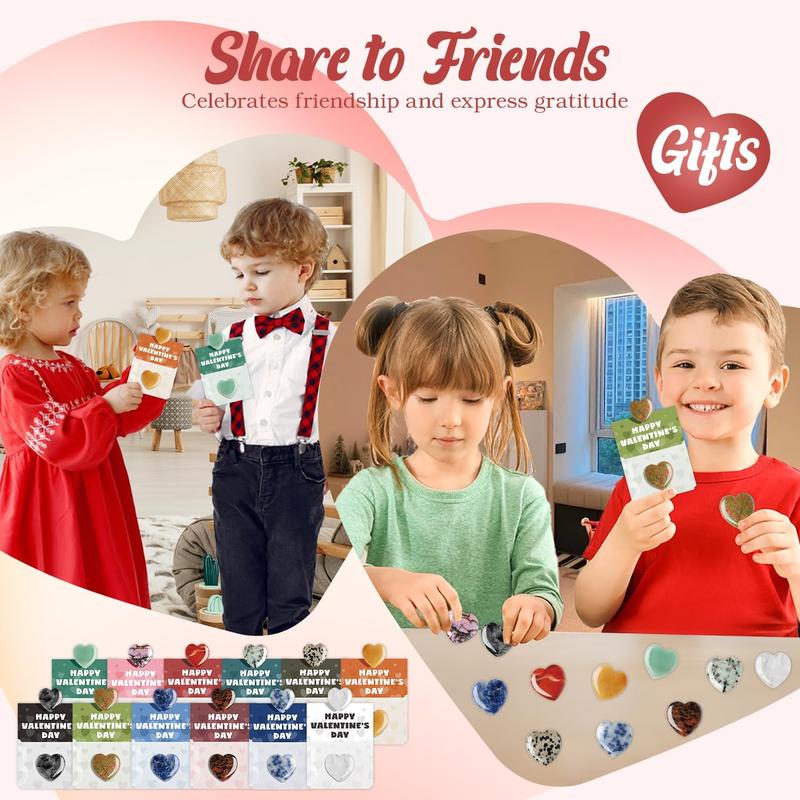 💘Valentijnsdag edelsteen cadeaus voor kinderen en volwassenen🎁 24-pack voorgevulde kaarten met hartvormige edelstene