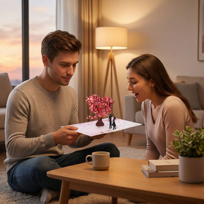 Romantisch 3D-wenskaartje 'Dansen onder de hartboom