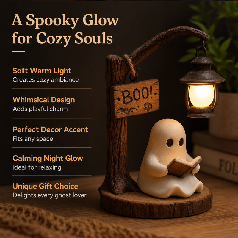 Spook leeslamp | Spookachtig en gezellig tafeldecoratiefiguurtje met lantaarn nachtlampje