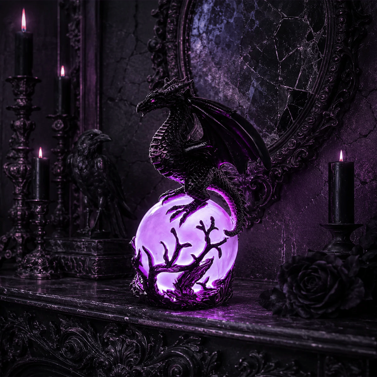 🔮Gotische draak LED-kristallenbollamp voor een donkere, sfeervolle inrichting.