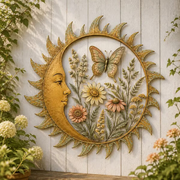 ☀️ Vintage zon tuinmuurdecoratie — Breng warmte en klassieke charme in je tuin! ✨🌿