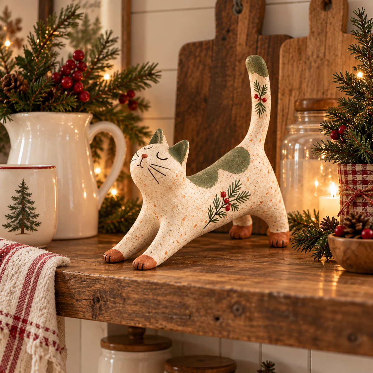 🐈🎄 Kerstfiguurtje van een boskat – een knus vriendje uit het bos voor je kerstinterieur