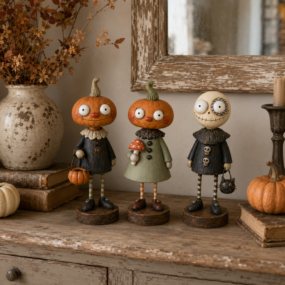 🎃Primitieve pompoenvriendjes – Vintage Halloween-beeldjescollectie