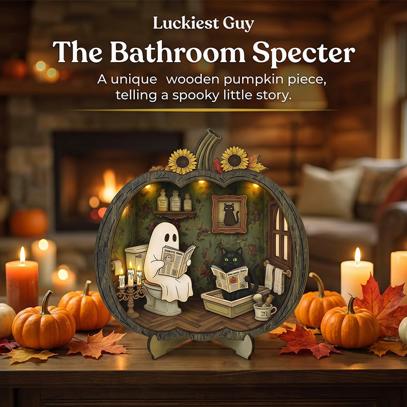 👻 Betoverende Halloween-spookpompoendecoratie | Gezellig houten tafelornament met charmante taferelen