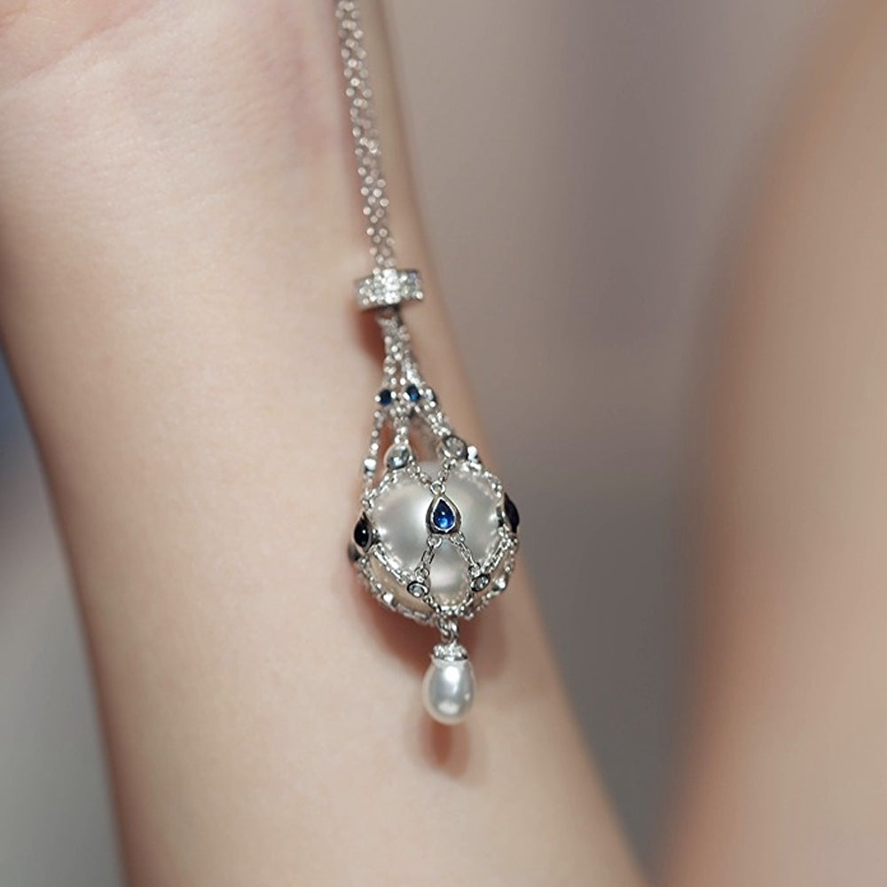 14,0-15,0 mm zoetwaterparel & blauwe edelsteen lavalier hanger