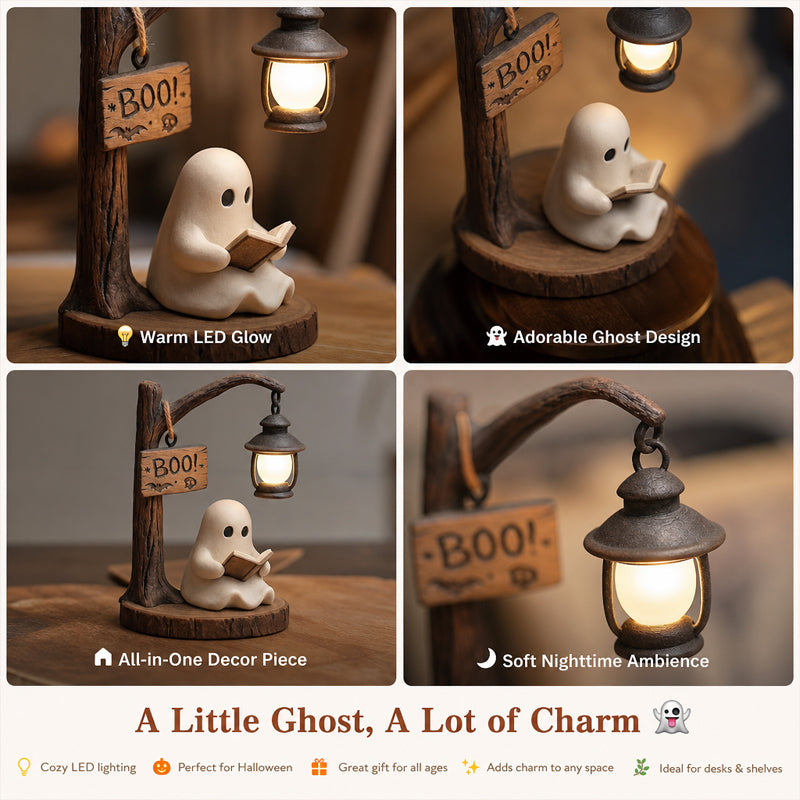 Spook leeslamp | Spookachtig en gezellig tafeldecoratiefiguurtje met lantaarn nachtlampje