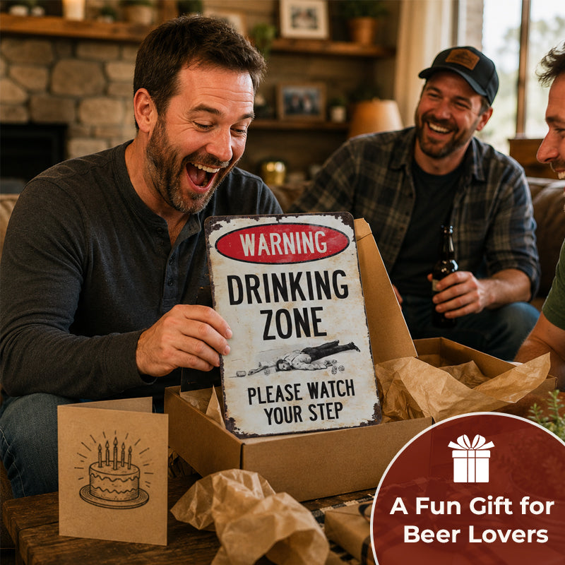 Grappig metalen bord in vintagestijl: 'Drinking Zone' (waarschuwing) 🍻🚧