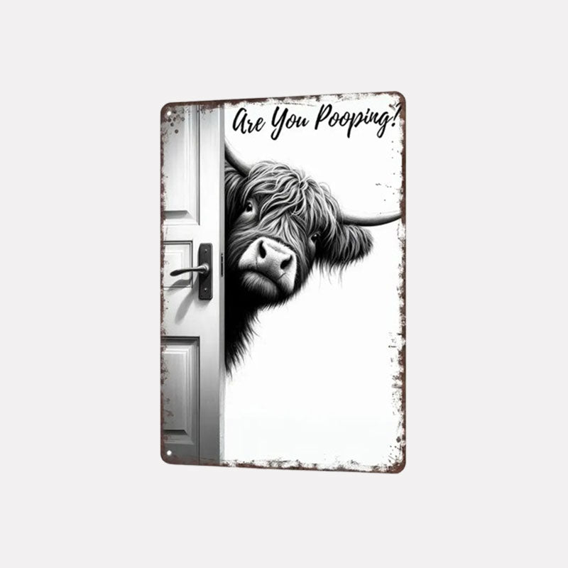 🐄 De brutale bezoeker: vintage bord met hooglandko