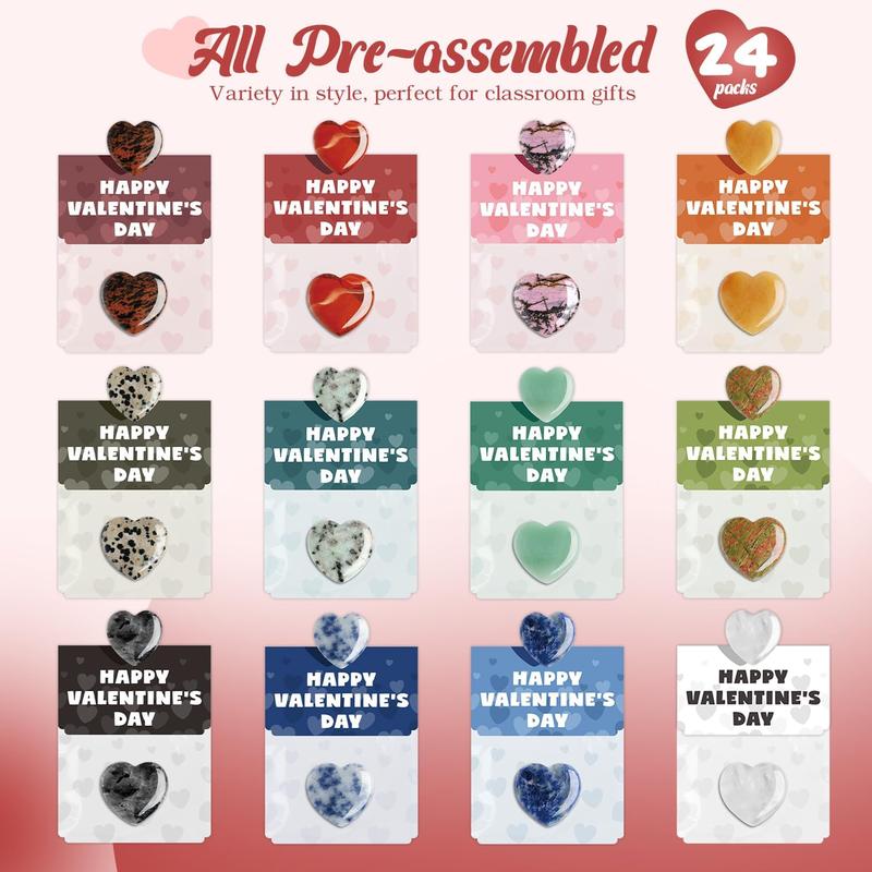 💘Valentijnsdag edelsteen cadeaus voor kinderen en volwassenen🎁 24-pack voorgevulde kaarten met hartvormige edelstene