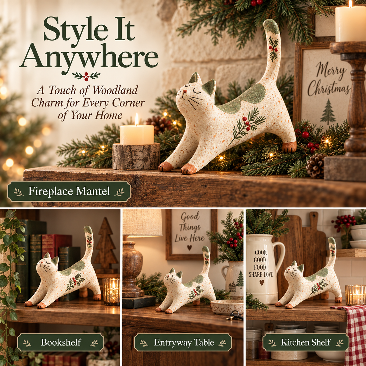 🐈🎄 Kerstfiguurtje van een boskat – een knus vriendje uit het bos voor je kerstinterieur