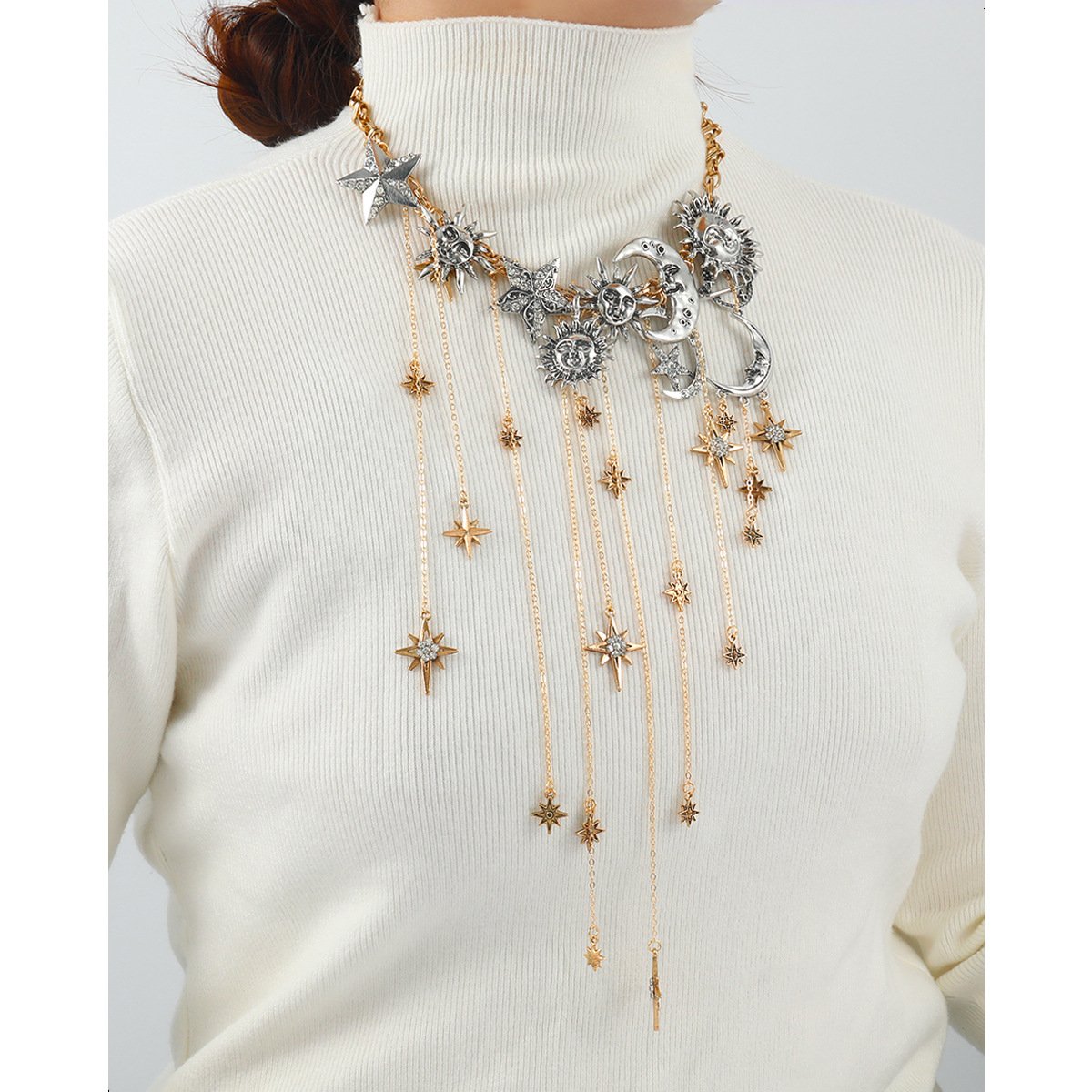 🔥LAATSTE DAG UITVERKOOP - ☀️Sun Moon Stars Multi Pendant Tassel Necklace🌙