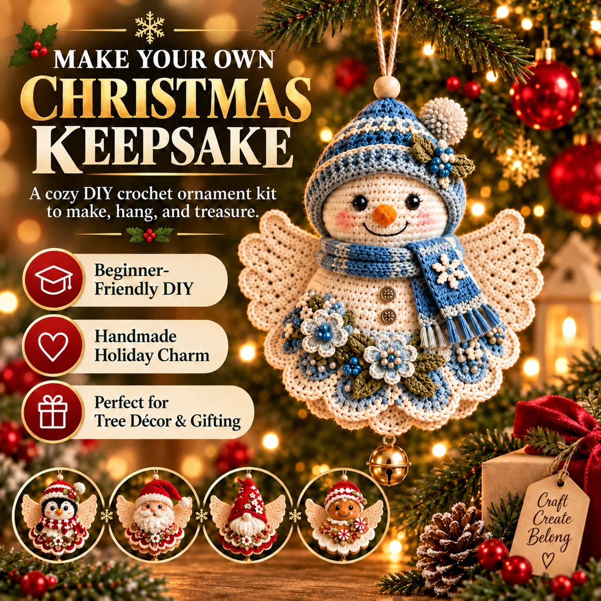 🎄 DIY-pakket voor een gehaakte kerstengel als kerstversiering – Zelf maken, ophangen en koesteren✨