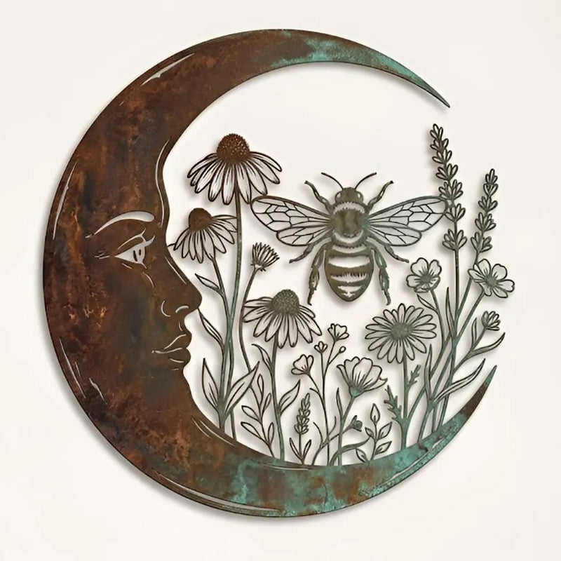 🌙 Muurdecoratie met halve maan en bij — Breng dromerige magie naar je tuin en terras! ✨🐝