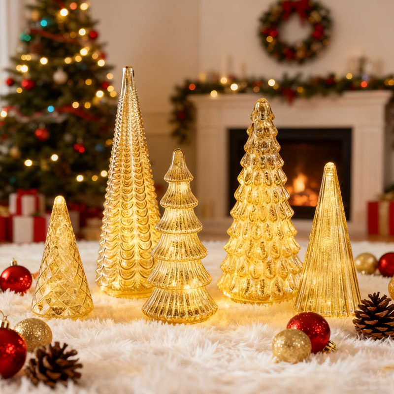 ✨ Shimmering Christmas – Mercury Glass Lighted Tree Set ✨