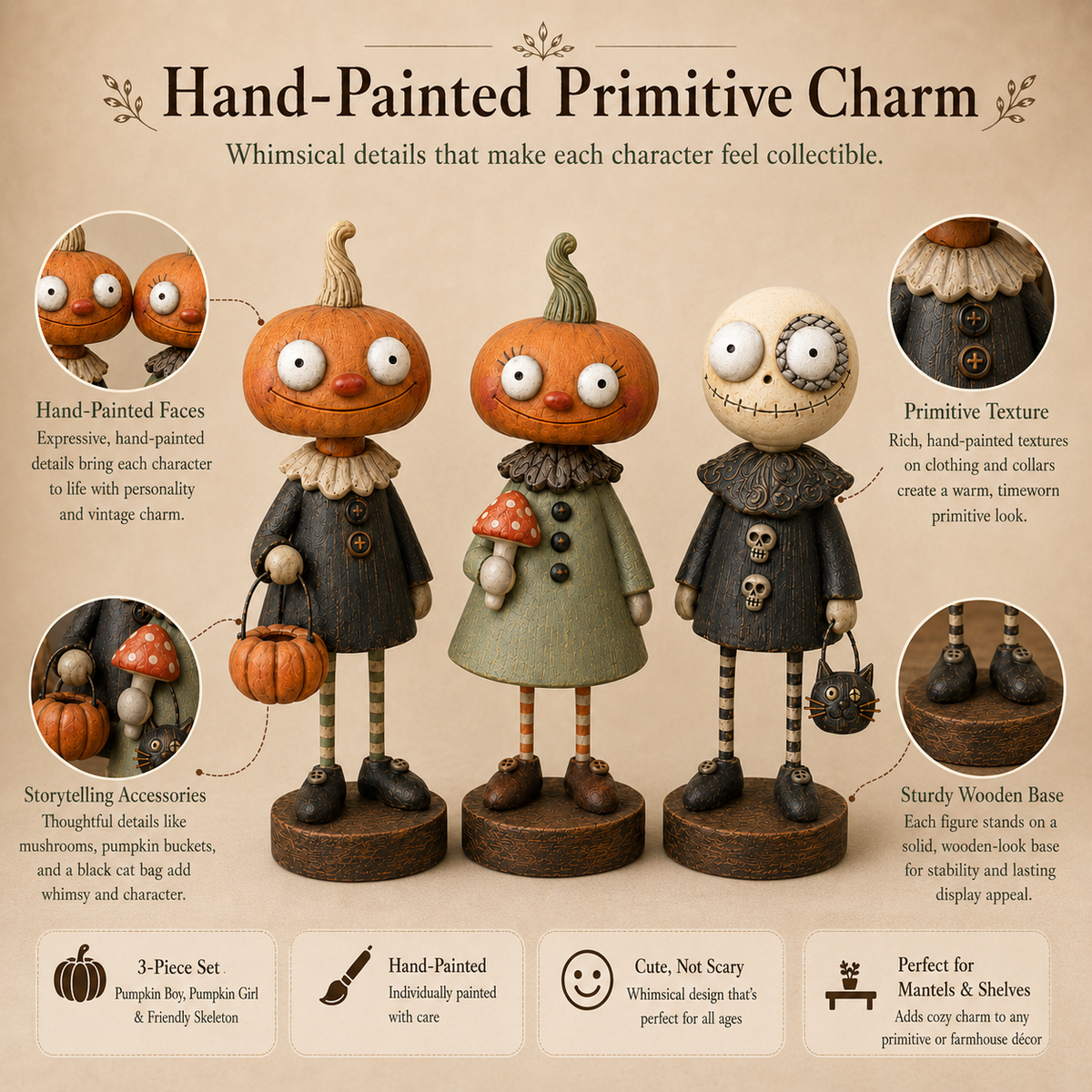 🎃Primitieve pompoenvriendjes – Vintage Halloween-beeldjescollectie