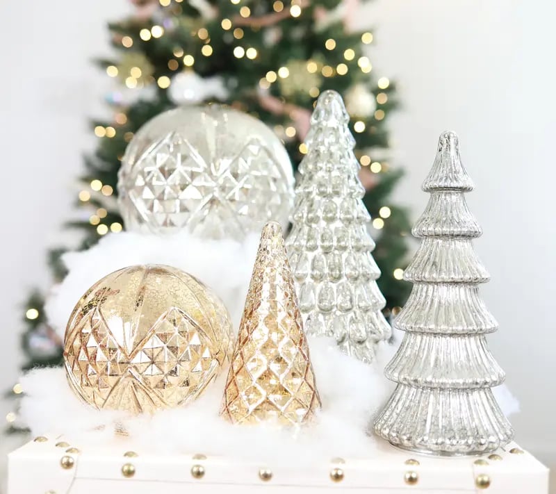 ✨ Shimmering Christmas – Mercury Glass Lighted Tree Set ✨