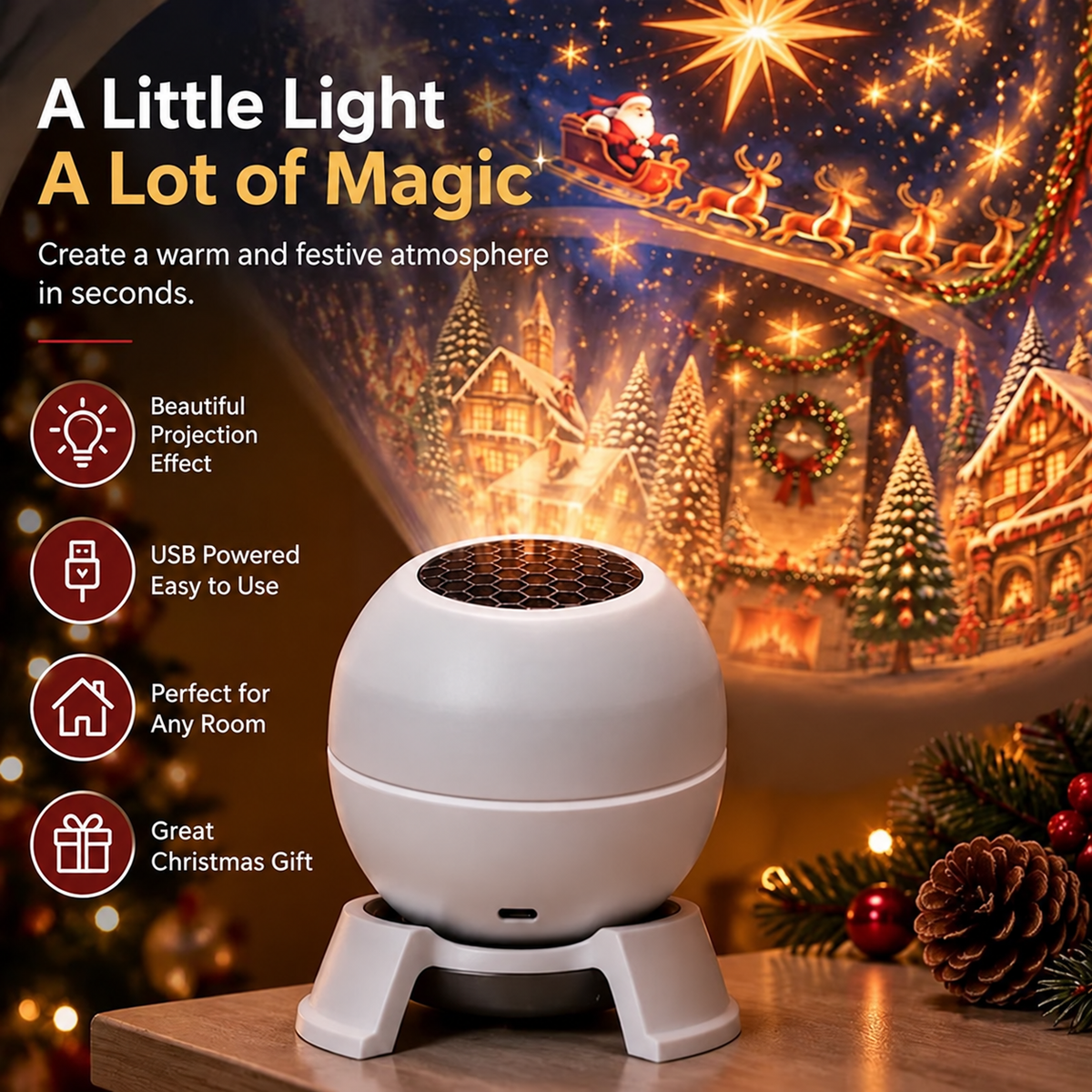 💡 Verander elke kamer in een kerstsprookje – Feestelijk nachtlampje met projectie