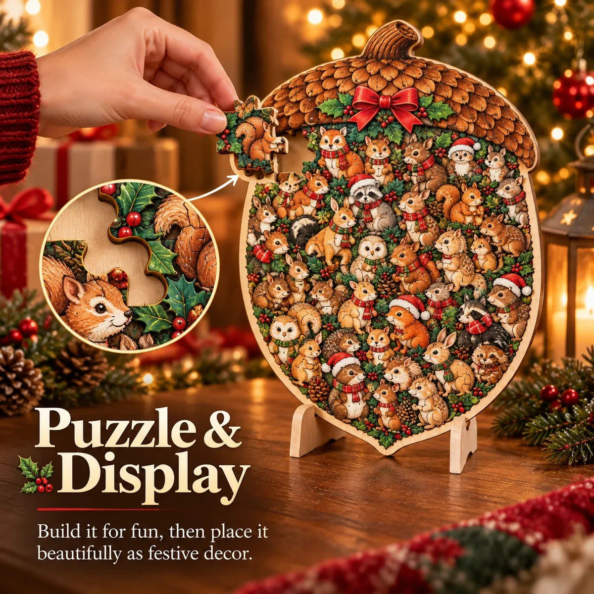 🎄 Houten kerstpuzzel met standaard | 9 feestelijke ontwerpen om in elkaar te zetten en neer te zetten 🧩