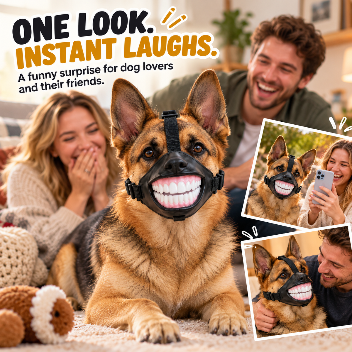 🐶Nieuwe, grappige hondensnuit met 'lachgebit' – een ludieke, decoratieve muilkorf voor op reis