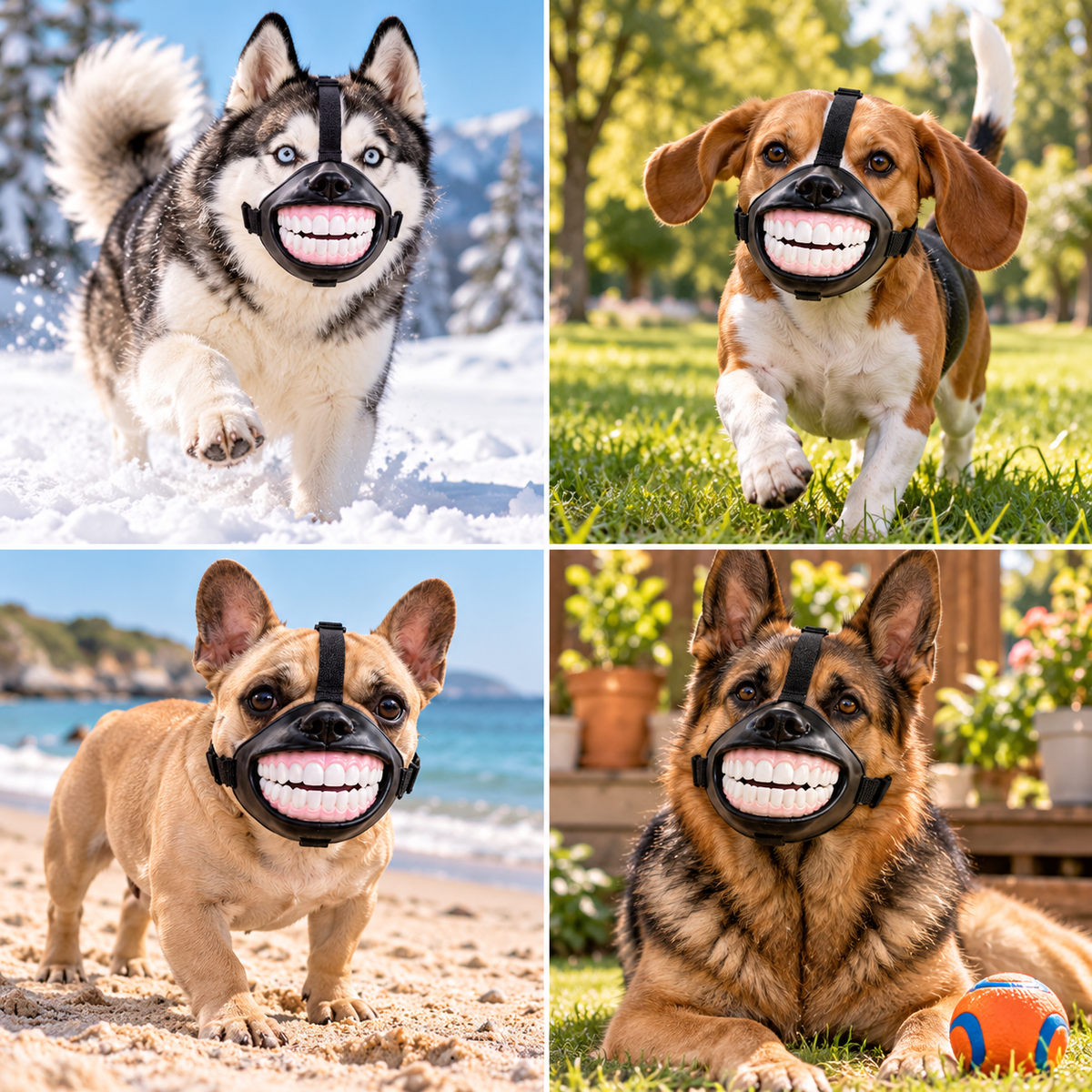 🐶Nieuwe, grappige hondensnuit met 'lachgebit' – een ludieke, decoratieve muilkorf voor op reis