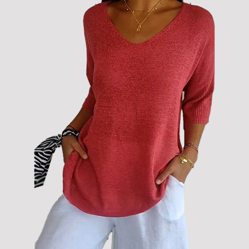 Effen gebreide top met v-hals