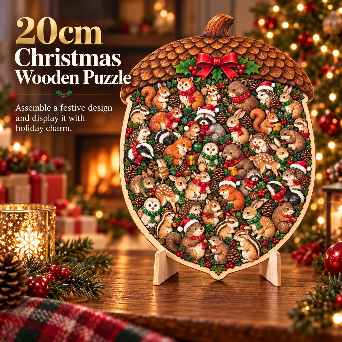 🎄 Houten kerstpuzzel met standaard | 9 feestelijke ontwerpen om in elkaar te zetten en neer te zetten 🧩