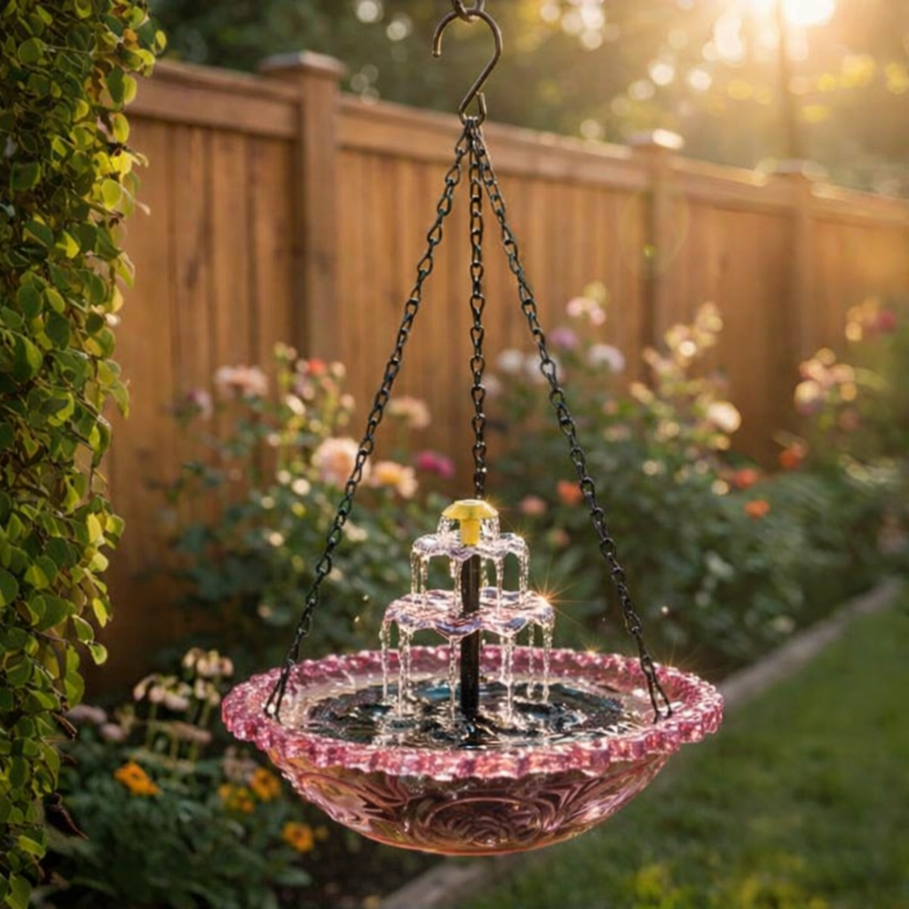 Hangend vogelbad met waterva
