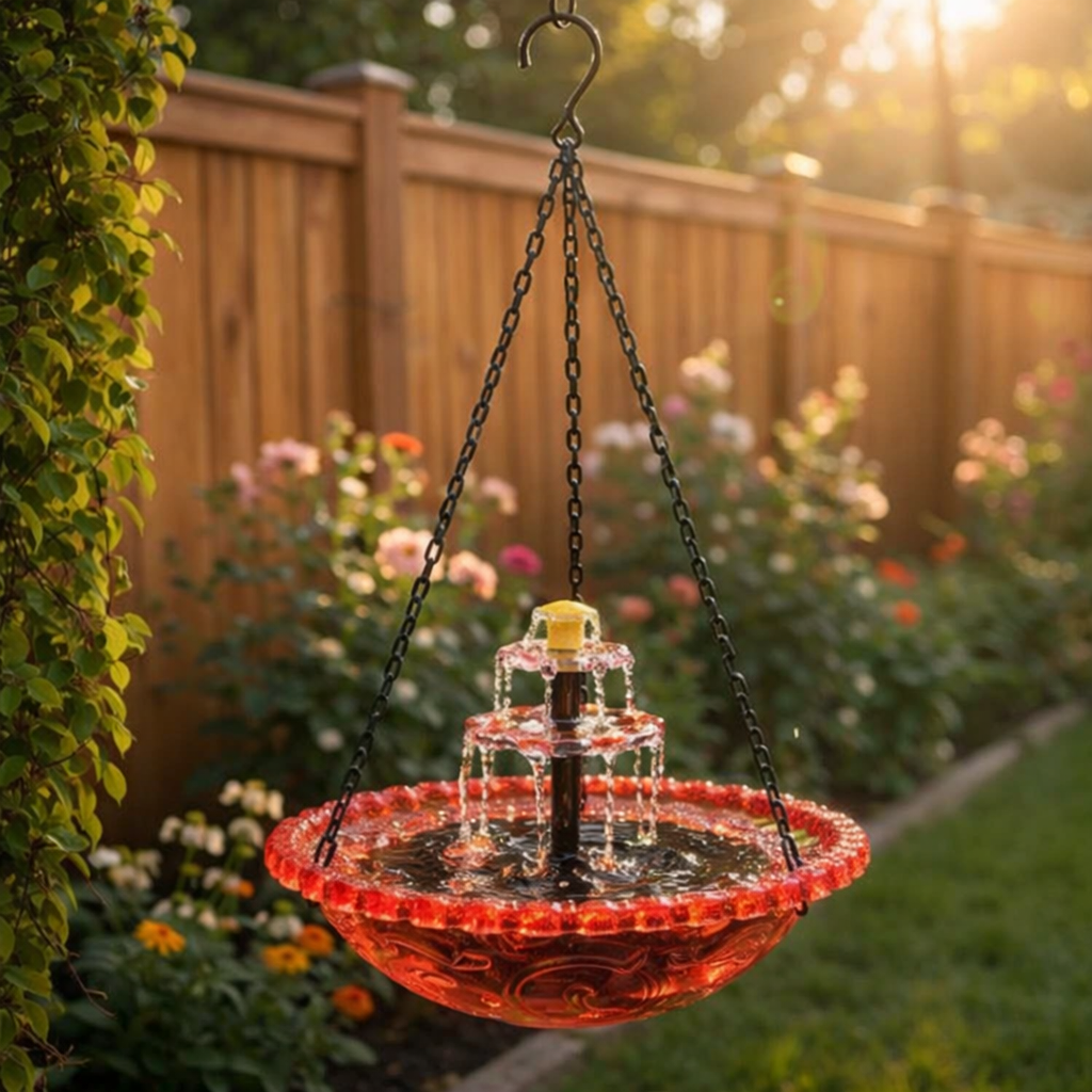 Hangend vogelbad met waterva