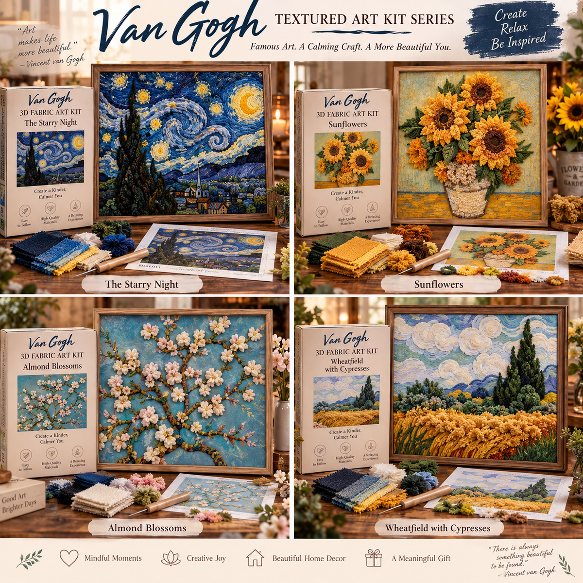 🎨 Van Gogh 3D-textielkunstset | Creëer je eigen meesterwerk met textuur