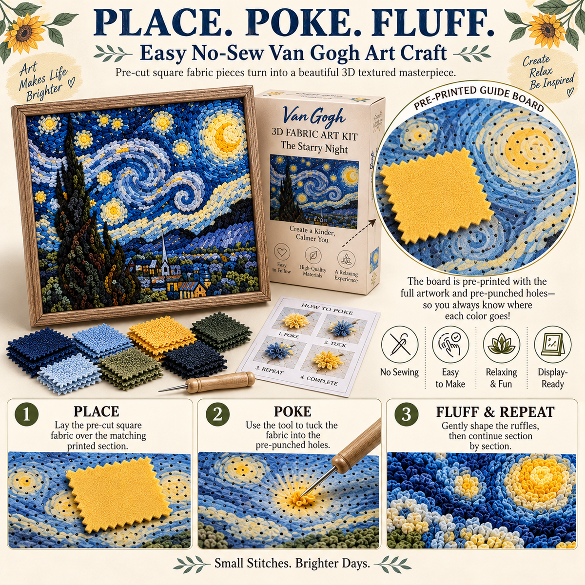 🎨 Van Gogh 3D-textielkunstset | Creëer je eigen meesterwerk met textuur