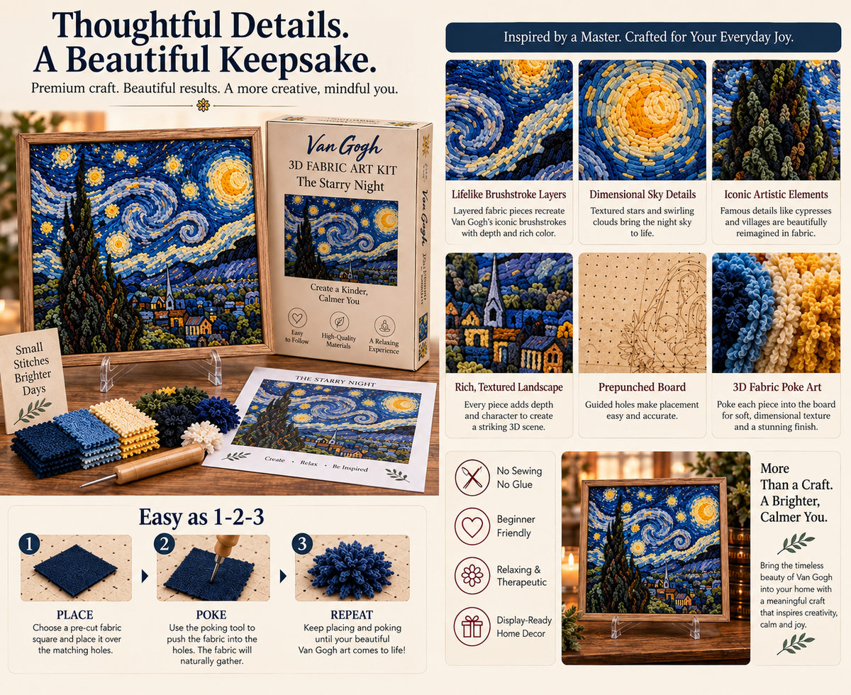 🎨 Van Gogh 3D-textielkunstset | Creëer je eigen meesterwerk met textuur
