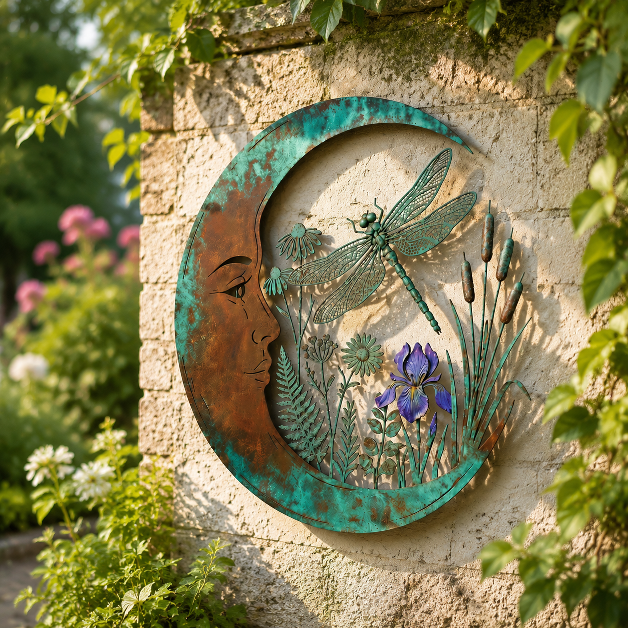 🌙 Muurdecoratie met halve maan en bij — Breng dromerige magie naar je tuin en terras! ✨🐝