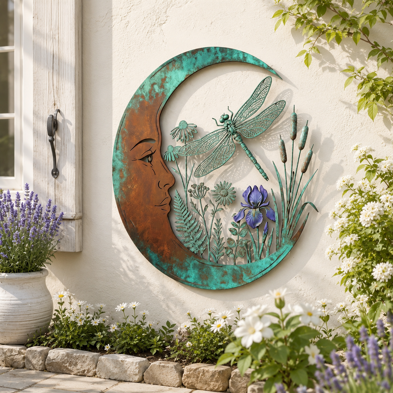 🌙 Muurdecoratie met halve maan en bij — Breng dromerige magie naar je tuin en terras! ✨🐝