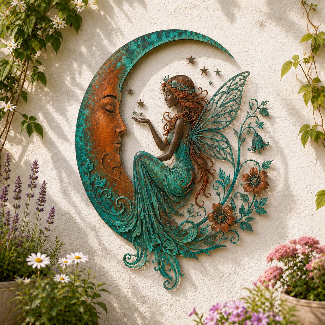 🌙 Muurdecoratie met halve maan en bij — Breng dromerige magie naar je tuin en terras! ✨🐝