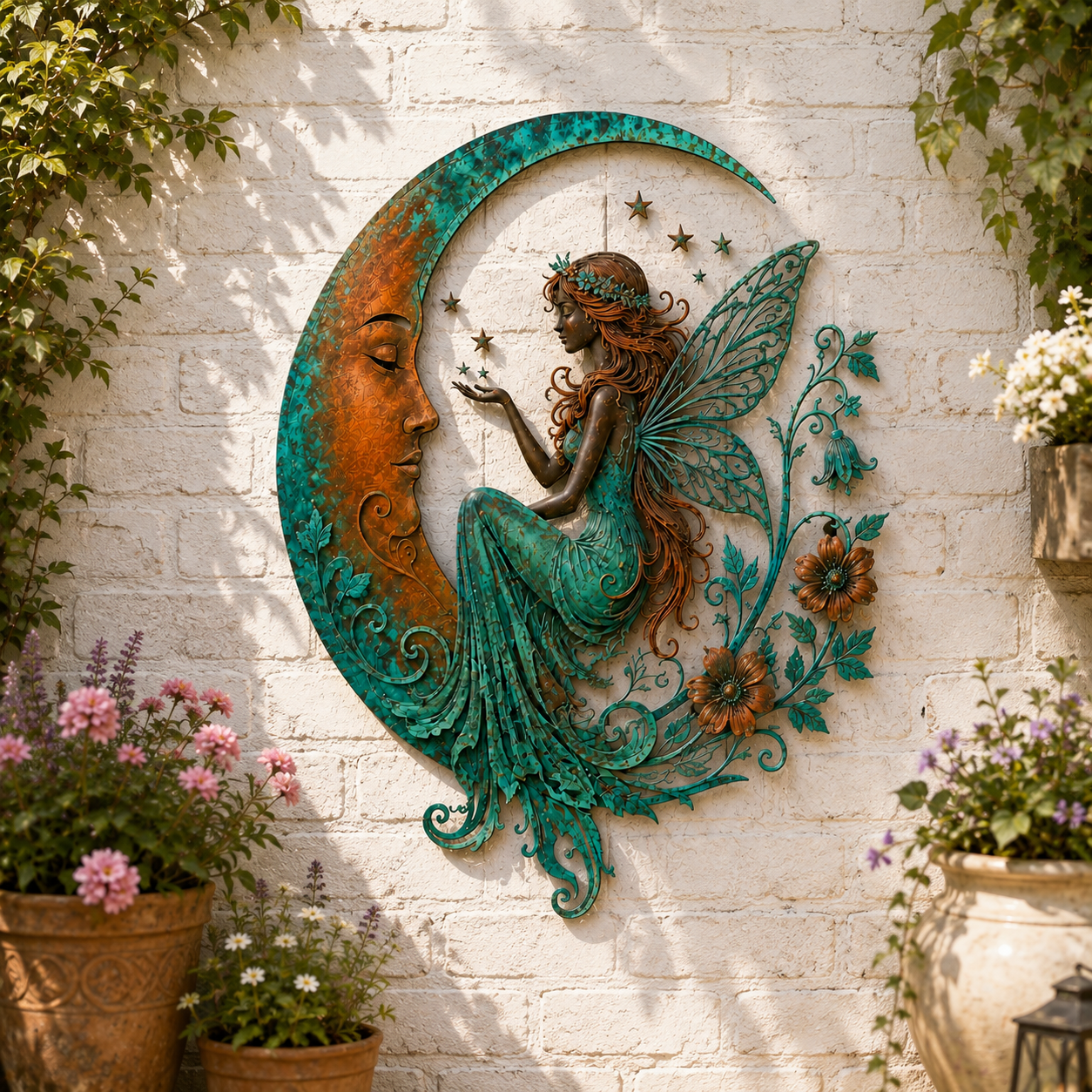 🌙 Muurdecoratie met halve maan en bij — Breng dromerige magie naar je tuin en terras! ✨🐝