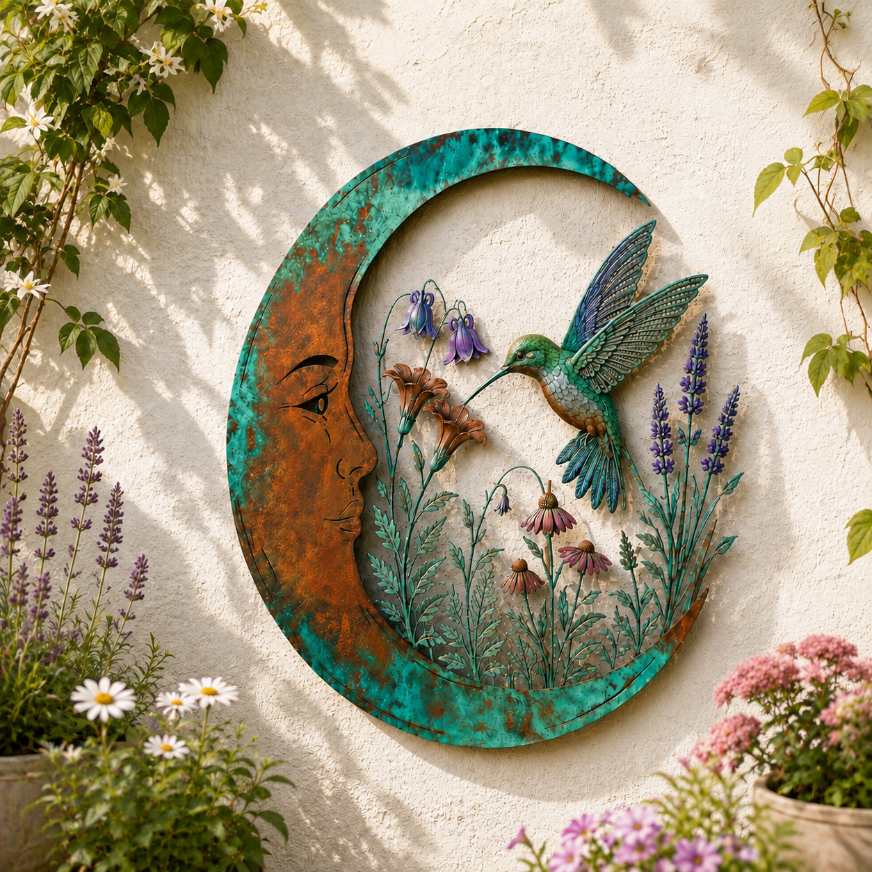 🌙 Muurdecoratie met halve maan en bij — Breng dromerige magie naar je tuin en terras! ✨🐝