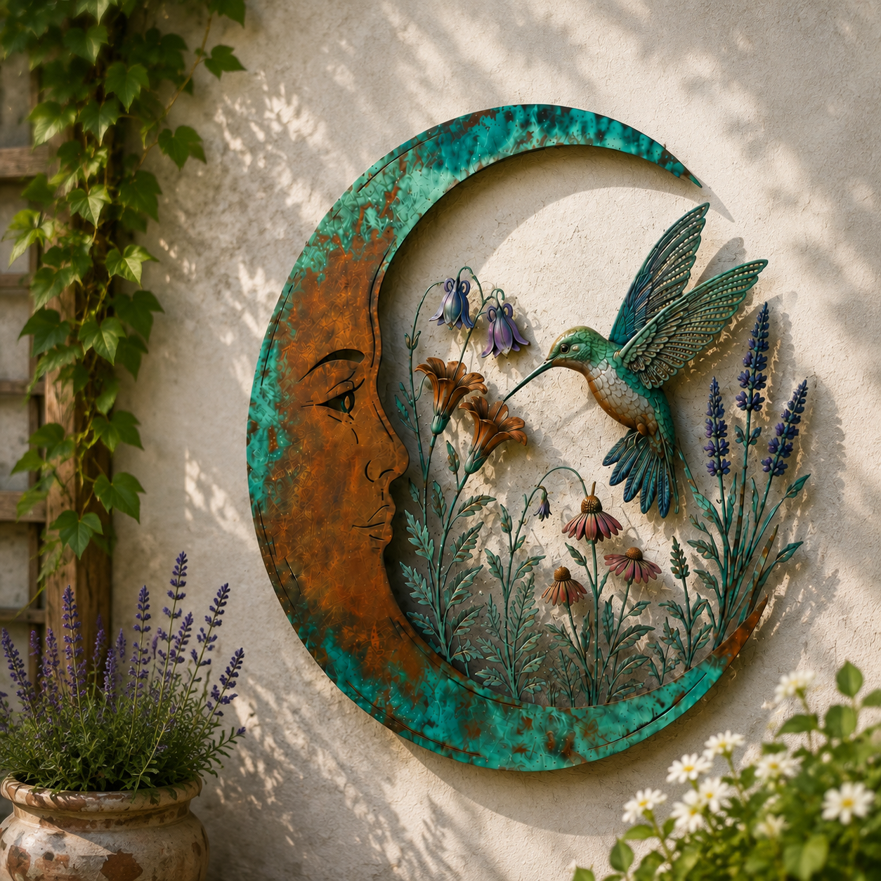 🌙 Muurdecoratie met halve maan en bij — Breng dromerige magie naar je tuin en terras! ✨🐝