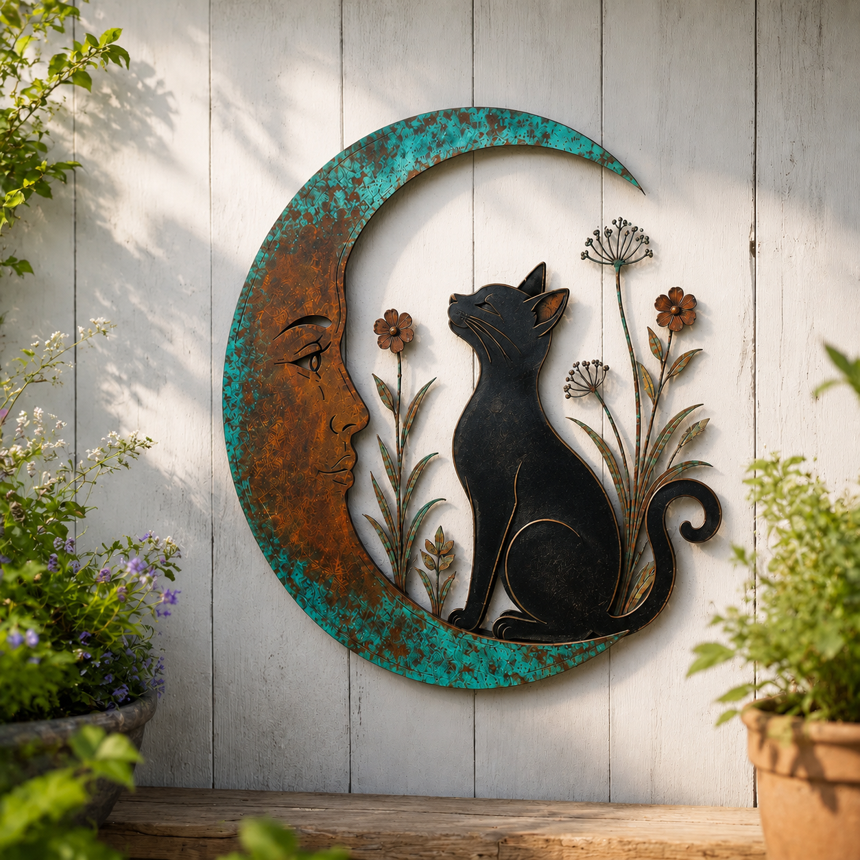 🌙 Muurdecoratie met halve maan en bij — Breng dromerige magie naar je tuin en terras! ✨🐝