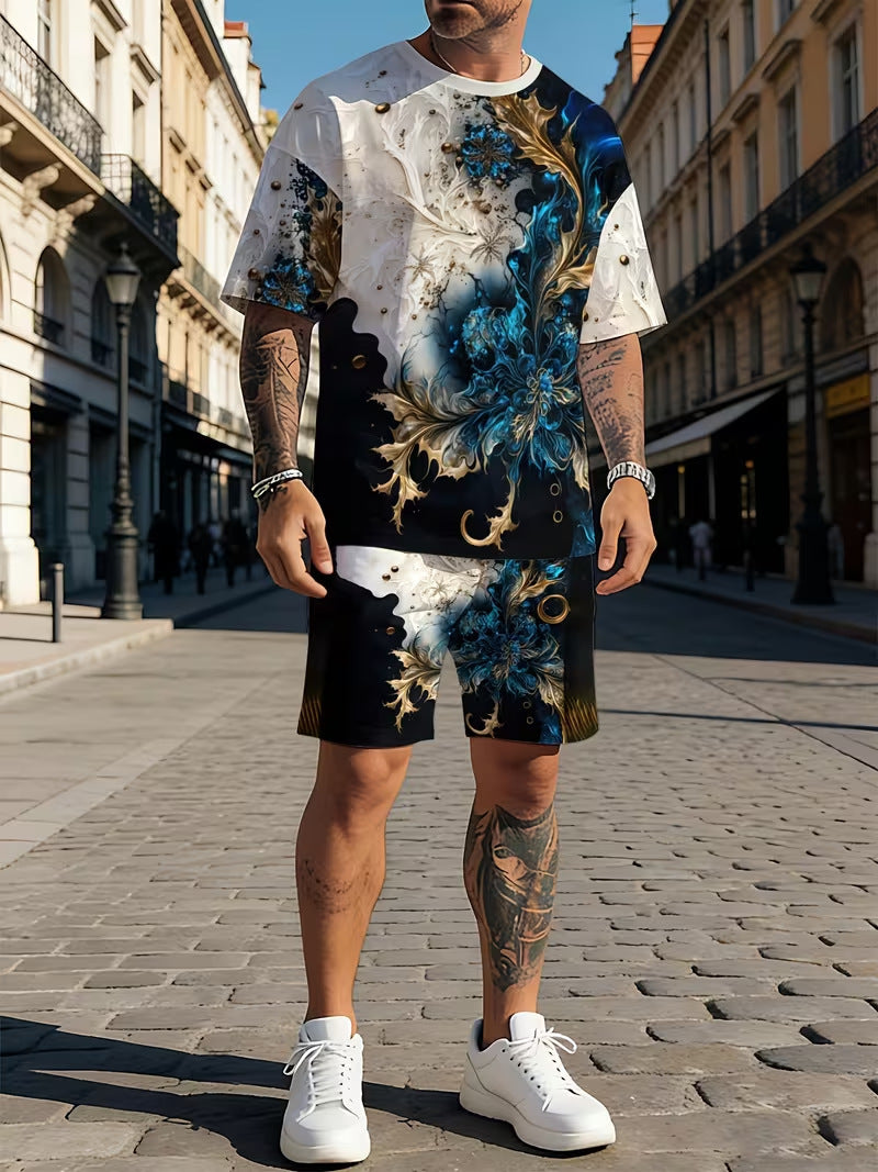 👕🏖️ Tweedelige set voor heren: een losvallend shirt en een korte broek ☁️
