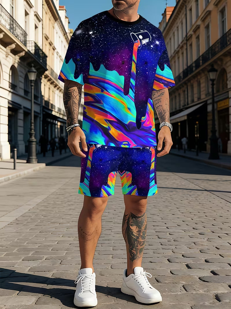 👕🏖️ Tweedelige set voor heren: een losvallend shirt en een korte broek ☁️
