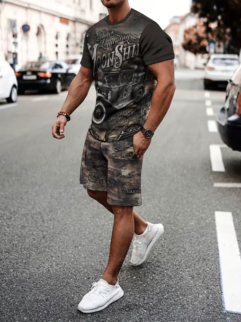 👕🏖️ Tweedelige set voor heren: een losvallend shirt en een korte broek ☁️