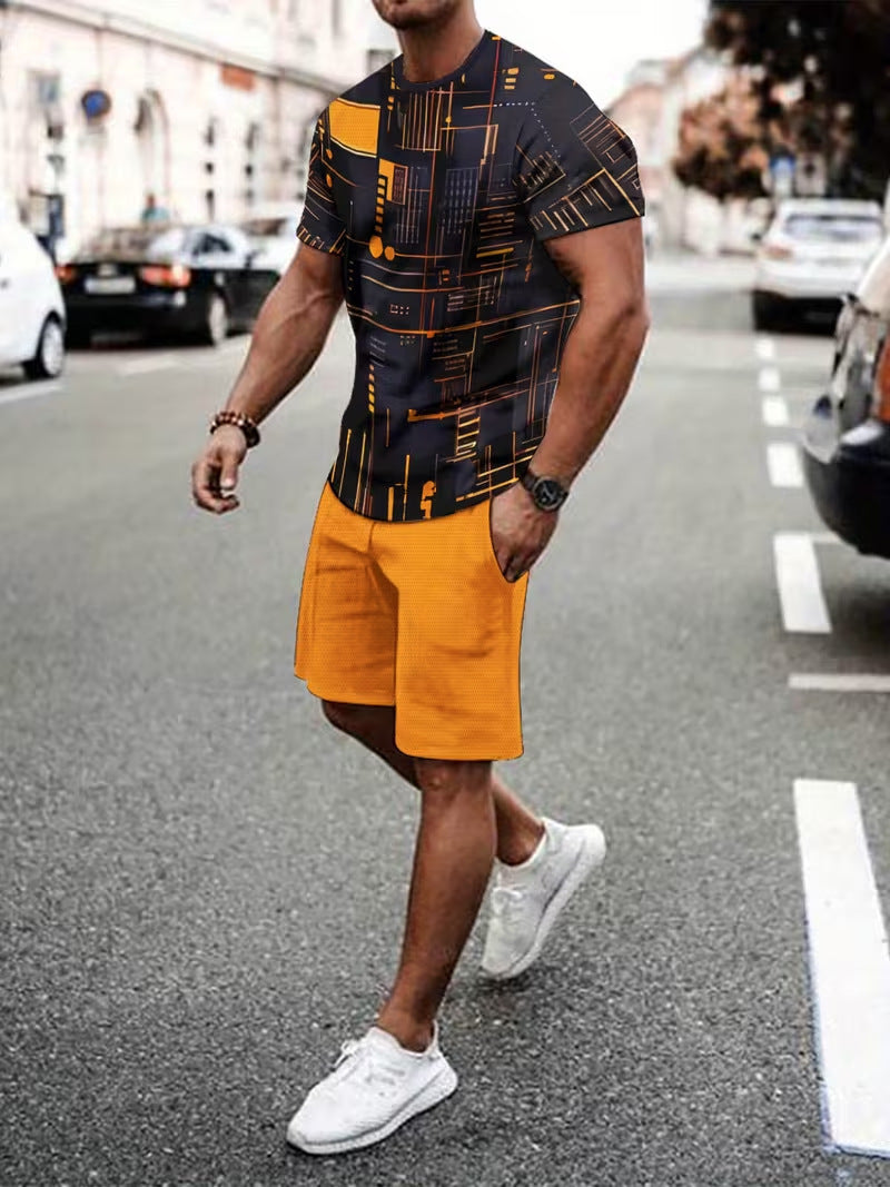 👕🏖️ Tweedelige set voor heren: een losvallend shirt en een korte broek ☁️
