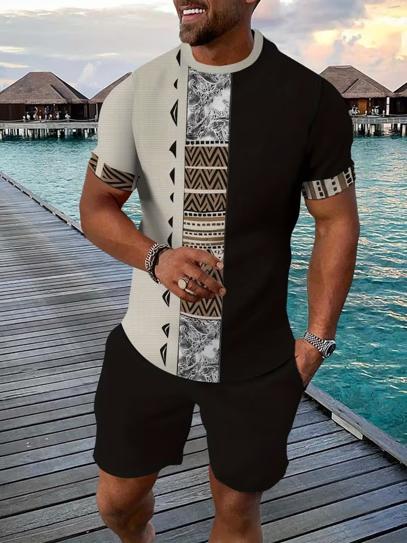 👕🏖️ Tweedelige set voor heren: een losvallend shirt en een korte broek ☁️