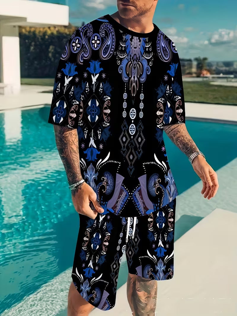 👕🏖️ Tweedelige set voor heren: een losvallend shirt en een korte broek ☁️