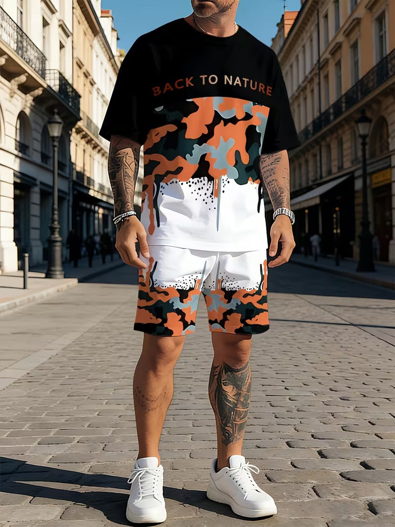 👕🏖️ Tweedelige set voor heren: een losvallend shirt en een korte broek ☁️