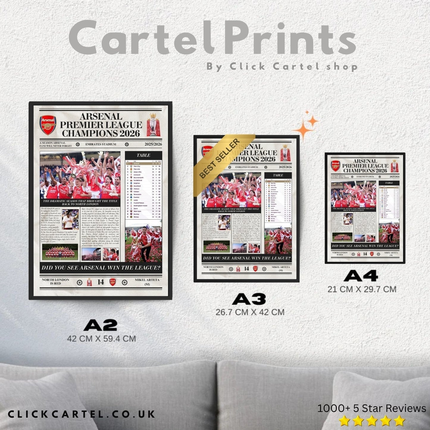 Arsenal Premier League-kampioen 2026 - Poster in krantenstijl