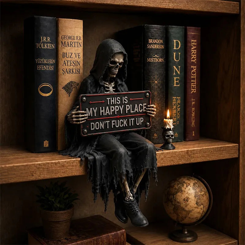 "Dit is mijn gelukkige plek" Skelet boekenplank decoratie