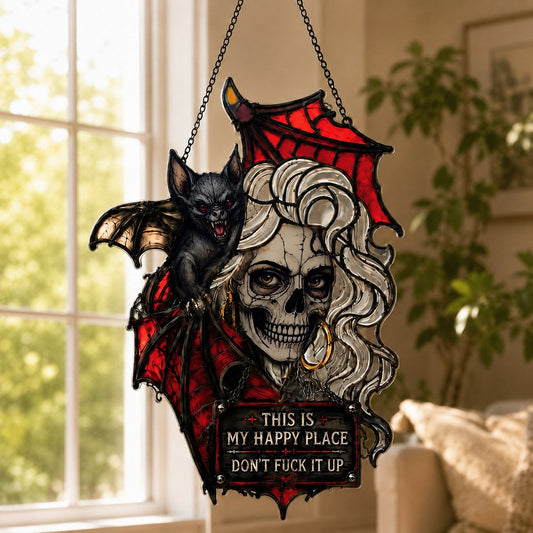 🦇💀Gotische schedel en vleermuis "Mijn gelukkige plek" Hangdecoratie — Stemmingsafhankelijke haareffect wanddecoratie✨