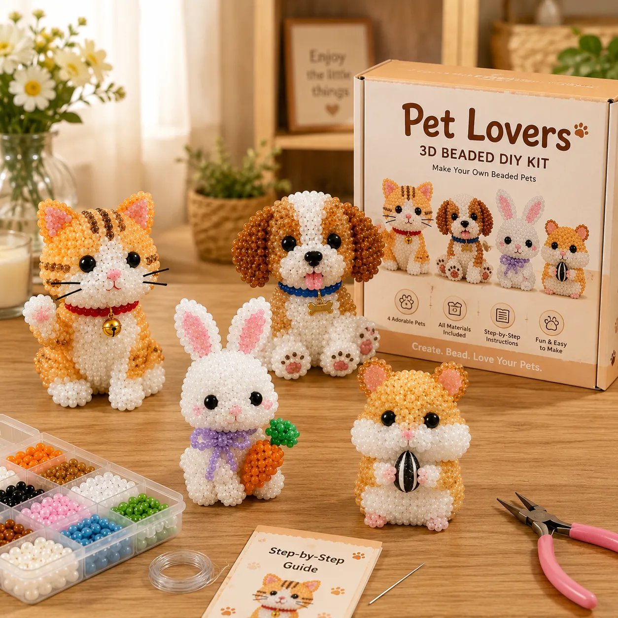 🧵✨ Miniatuur 3D kralen dieren doe-het-zelf set