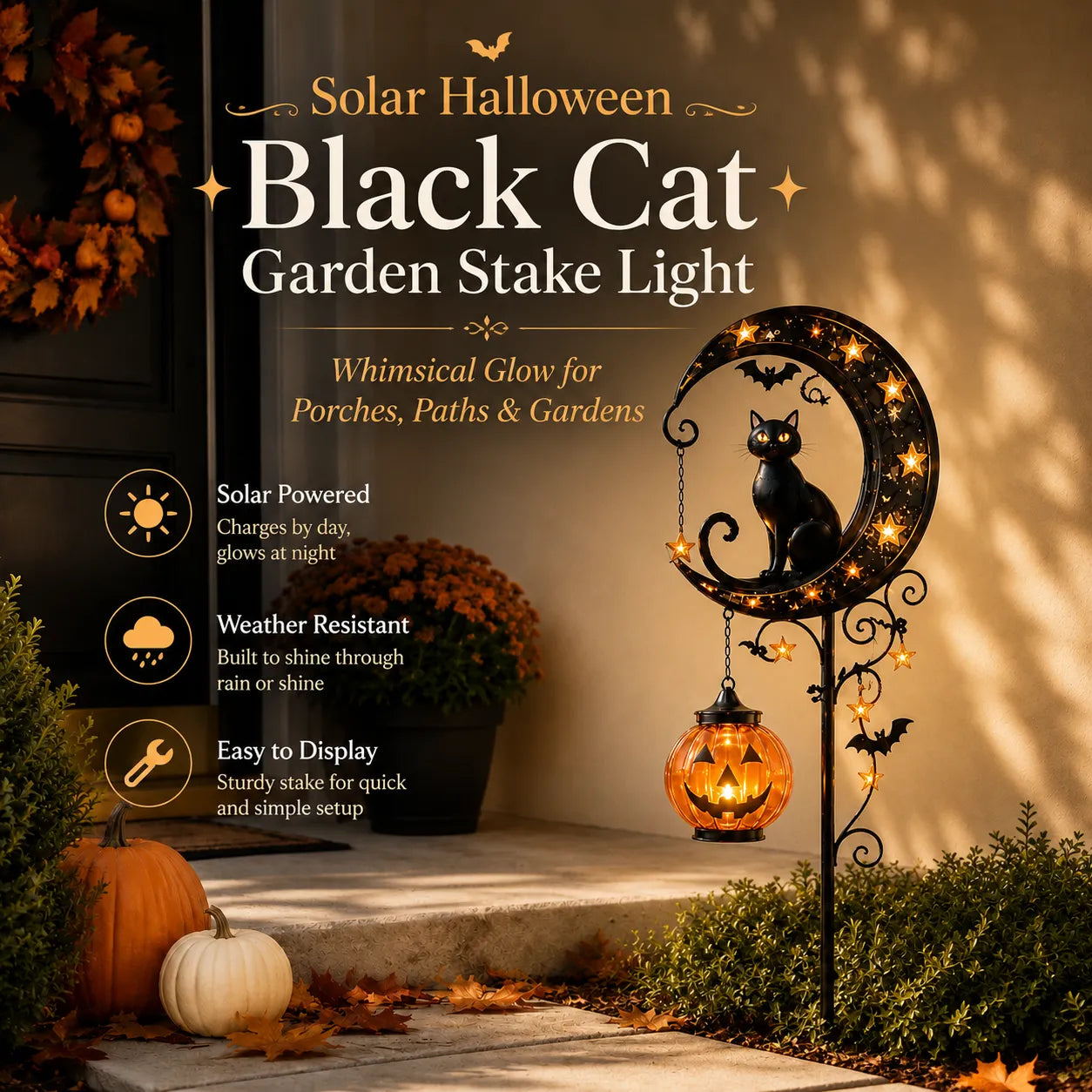 🎃Tuinlamp op zonne-energie met zwarte kat-motief voor Halloween
